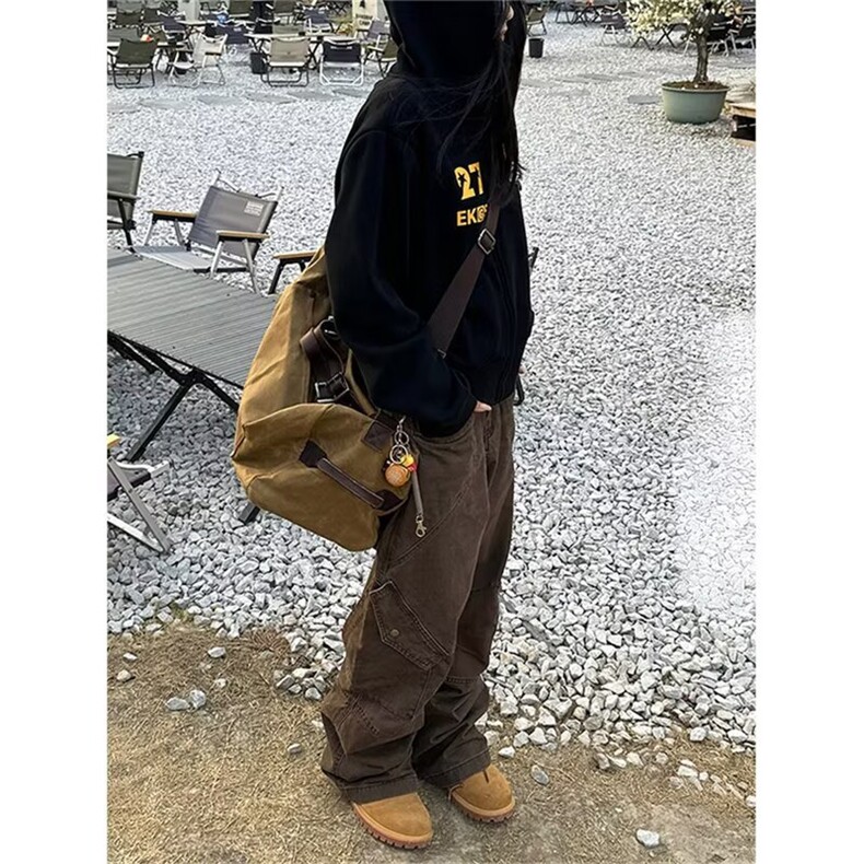 春夏新款美式棕色美拉德工装裤男女水洗潮牌男直筒宽松阔腿伐木裤,男装工装外套,四季星座505