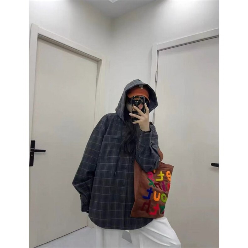 日系连帽夹克男女款春季新款暗纹抗皱大格子外套网图W6428-P62,男装夹克,星座412-1