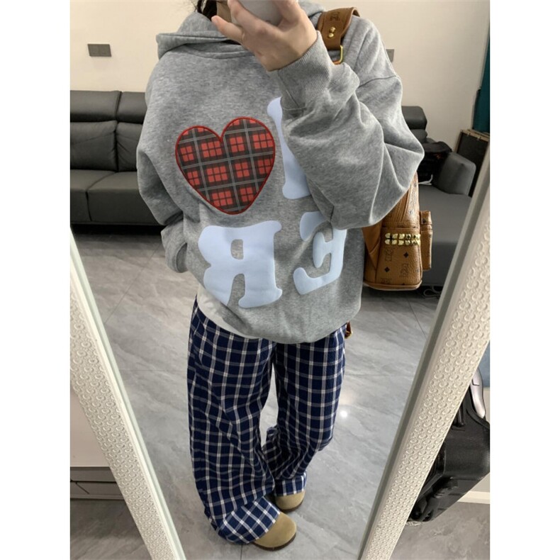 【有货】X814HH-特P50蓝色格子阔腿裤男女美式复古hiphop裤子宽松图片