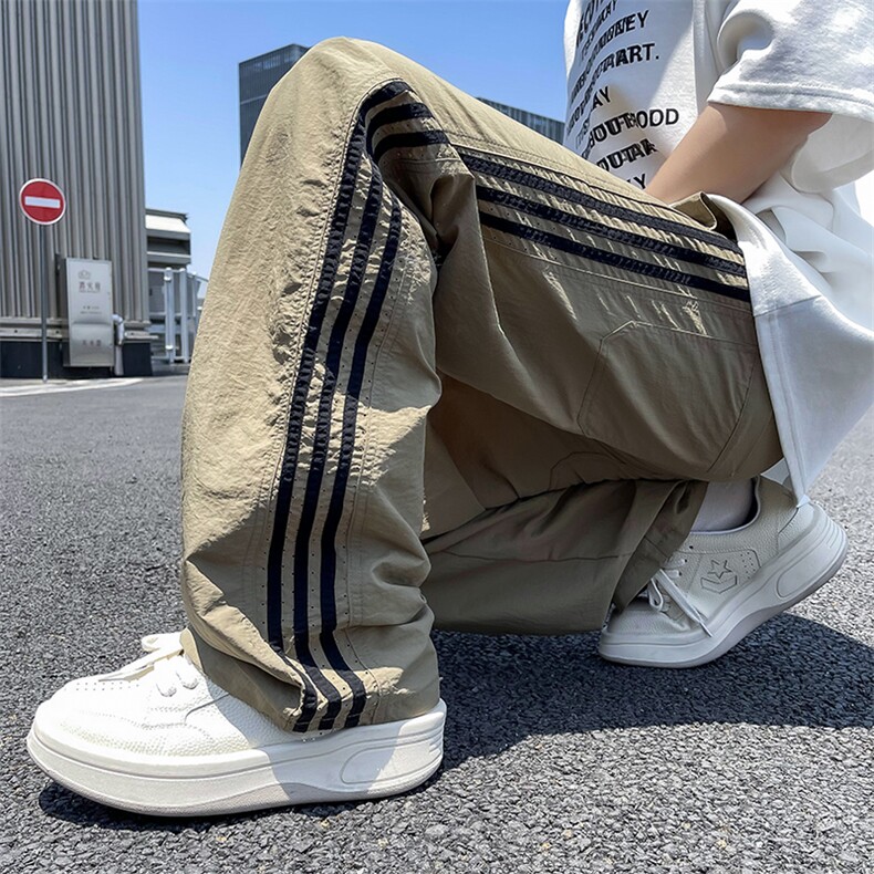 夏季薄款侧边条纹工装休闲裤潮流美式宽松直筒裤,男装休闲裤,星座410-7