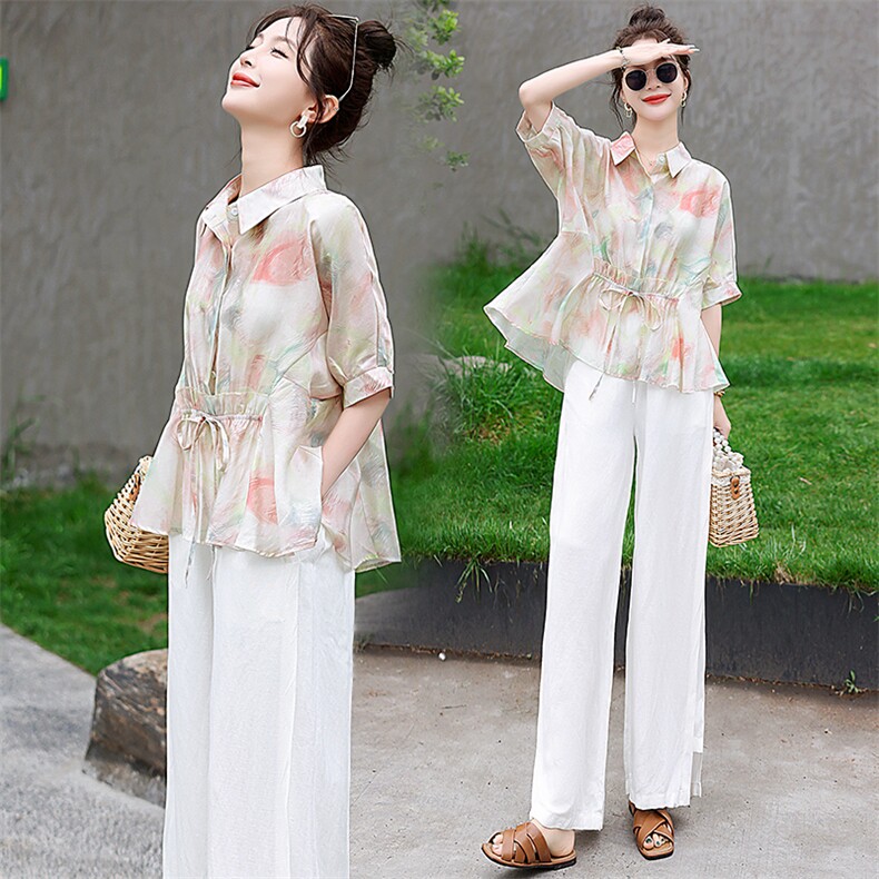 妈妈装夏款年轻套装女2025新款干练气质微胖显瘦太职业两件套，女装套装/套裙，水衣源