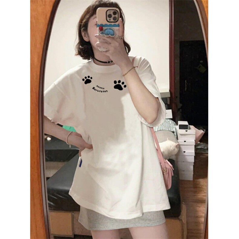 美式涂鸦脚印印花短袖t恤男女2025夏季小众宽松百搭上衣T400,男装T恤,星座1116A（原606A-3）