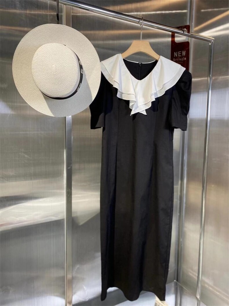 【DAVIDA】法式优雅拼色大翻领连衣裙，女装连衣裙，DAVIDA