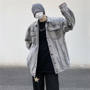 春季潮牌扎染设计牛仔外套男复古宽松高街百搭夹克衫W6460-P64图片