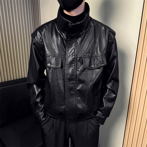 立领中短款韩版潮流时尚皮衣皮夹克男   A368-J017-P158图片