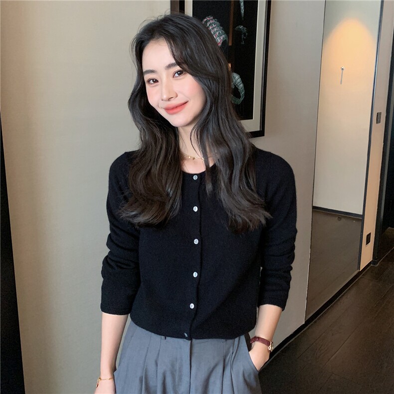 2025秋冬百搭时尚简约开衫圆领长袖针织衫,女装羊绒衫,玛卡隆羊绒