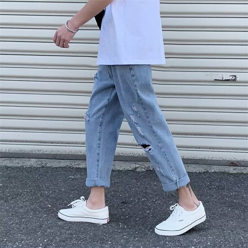 破洞牛仔裤男韩版潮流高街帅气2024夏季新款ins长裤RK1625-P39,男装牛仔裤,星座412-3