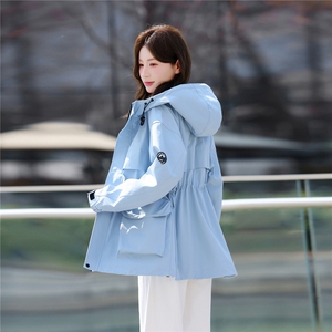 防水冲锋衣女中长款2026春秋新款宽松收腰连帽工装风衣外套潮图片