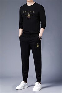 时尚套装男士春秋季新款圆领卫衣休闲长裤中年爸爸男装两件套图片