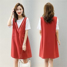 2022夏季新款简约气质连衣裙显瘦百搭V领无袖背心裙，女装连衣裙，深水步