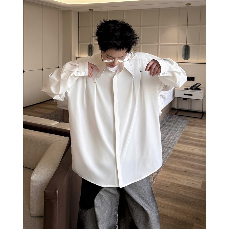 春秋男士衬衫外套韩版休闲长袖衬衫打底西装领铆钉装饰衬衫P42，男装T恤，电商B319