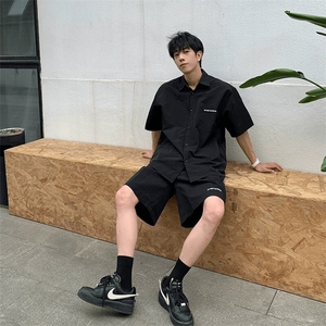 W9790-P58网图现货日系少年感穿搭男生工装套装夏季衬衫短袖