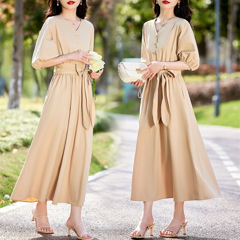 2024年夏季新款休闲气质细带时尚长款大摆女装连衣裙,女装连衣裙,初闻兮
