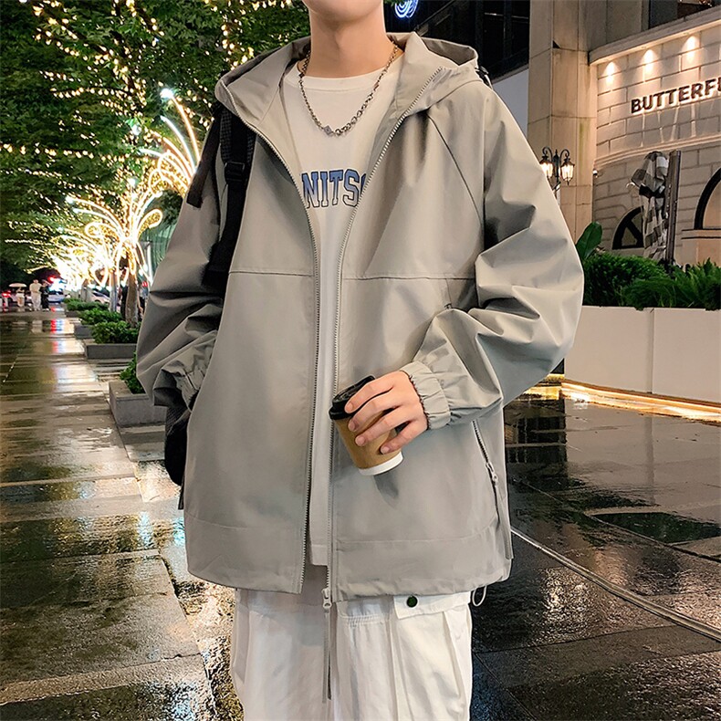 港风新款外景二开宽松夹克男纯色冲锋衣连帽外套MYJ24-7835-P65,男装夹克,星座717