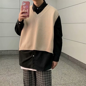 港风毛衣马甲休闲运动日系v领毛线背心情侣无袖针织衫 W1444-P32图片