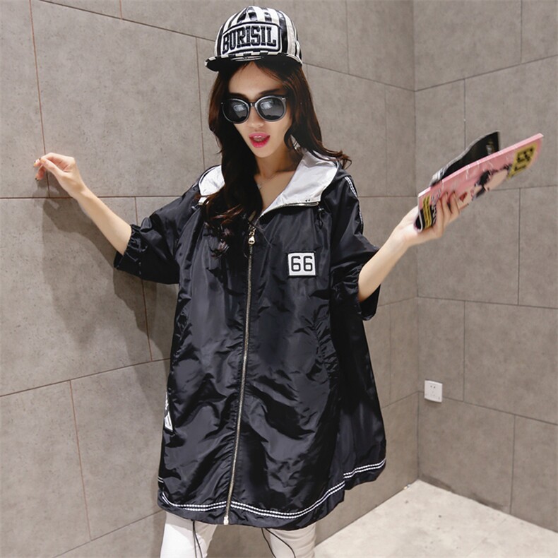 时尚宽松连帽风衣外套女秋装新款韩版百搭休闲学生夹克上衣，女装风衣，深水步