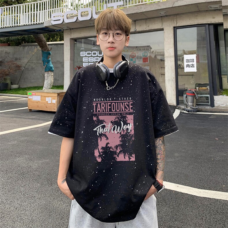 量大优供抖音视频支持得物配合二开美式满天星亮片短袖T恤MTX257,男装T恤,电商A486