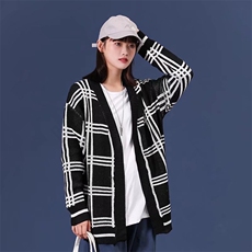 盐系春秋简约设计感格子情侣针织毛衣ins复古休闲开衫女M905-p40，男装针织衫/毛衣，星座1008-1