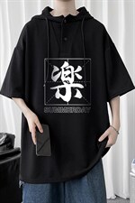 LD54197-P45连帽短袖t恤男大码胖子带帽五分袖中袖，男装T恤，电商A040
