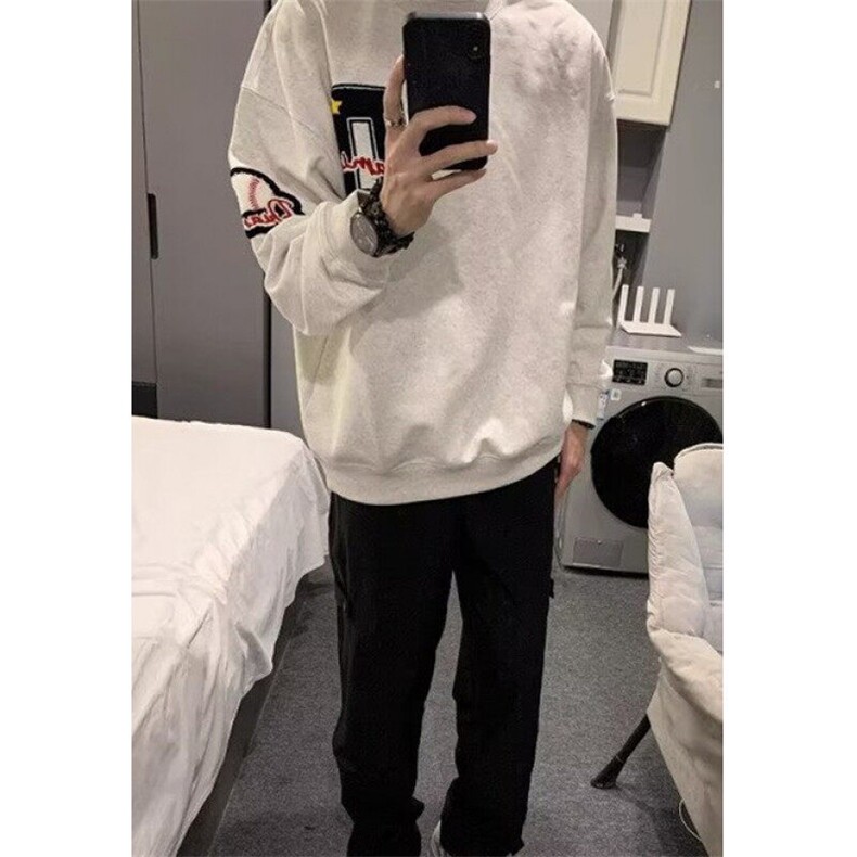 复古字母印花重磅圆领卫衣男秋冬宽松潮牌慵懒风上衣W08,男装卫衣,星座1116A（原606A-3）