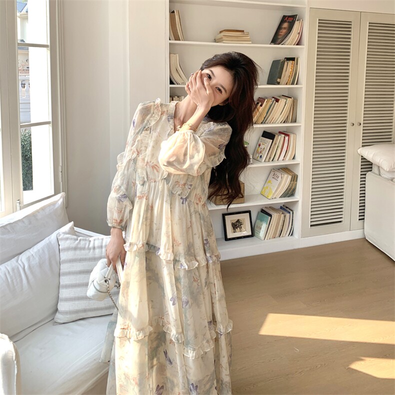 【现货】度假风卷边印花连衣裙#2507-P150-K218,女装连衣裙,2C111