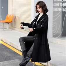 现货2021年冬季时尚修身显瘦小个子个性牛角扣手工缝制双面呢大衣，女装毛呢外套，菡迪欧娜