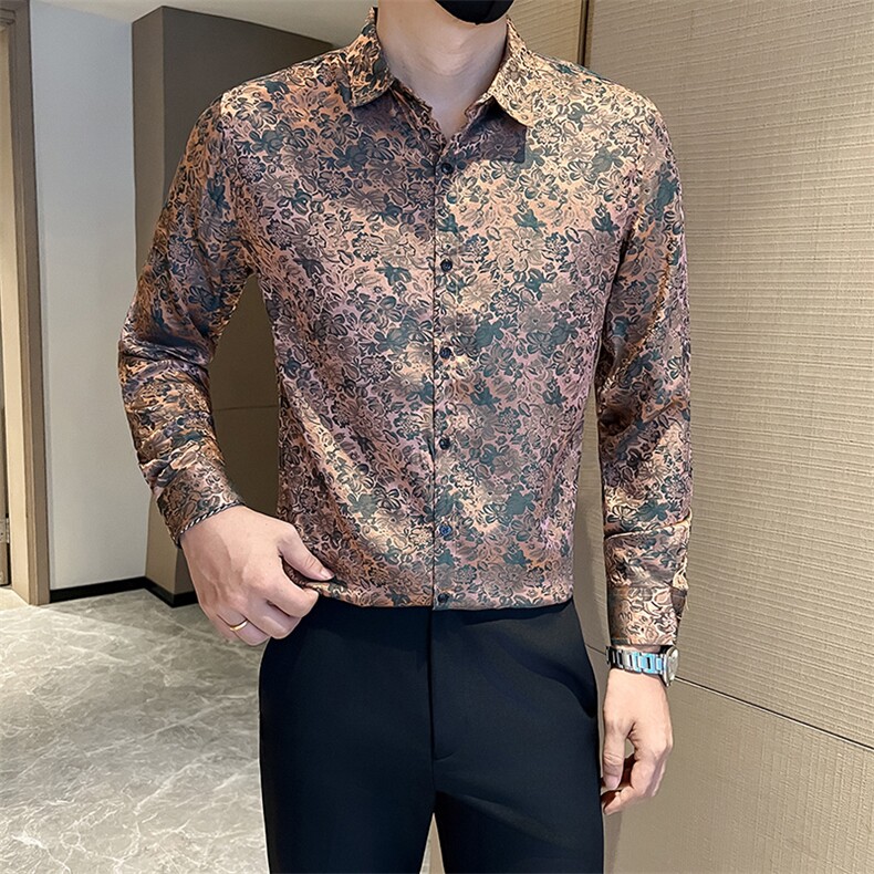 秋社会小伙店主风男士长袖修身花衬衫301A-1/CS509/P55,男装衬衫,星座301A-1