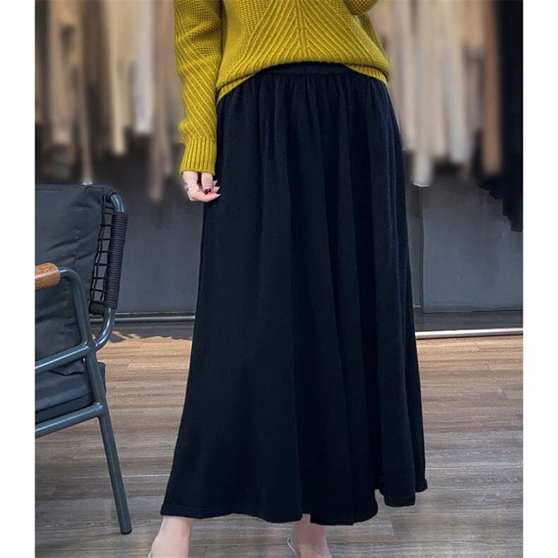 时尚百搭女士秋冬羊毛半身裙高腰显瘦A字裙舒适保暖长裙,女装半身裙,暖思雅