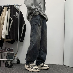 美式高街牛仔裤男韩版潮痞子个性2024冬季ins宽松长裤RK1257-P45图片
