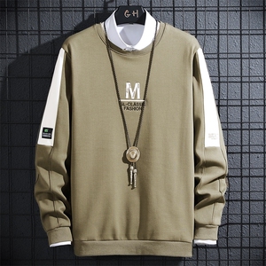 薄款长袖卫衣男圆领t恤男刺绣港风宽松休闲偏大黑9625图片