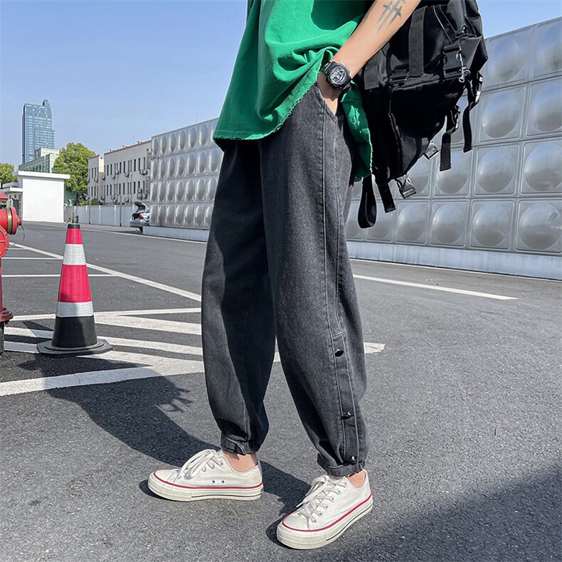 束脚牛仔裤男宽松直筒裤子韩版高街ins哈伦裤夏九分裤K1017-P40,男装牛仔裤,星座512-2