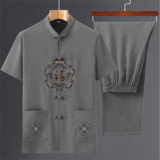 风男士套装衣服短袖唐装汉服夏季葫芦绣两件套t恤CM-P95，男装民族服装，星座1105-3