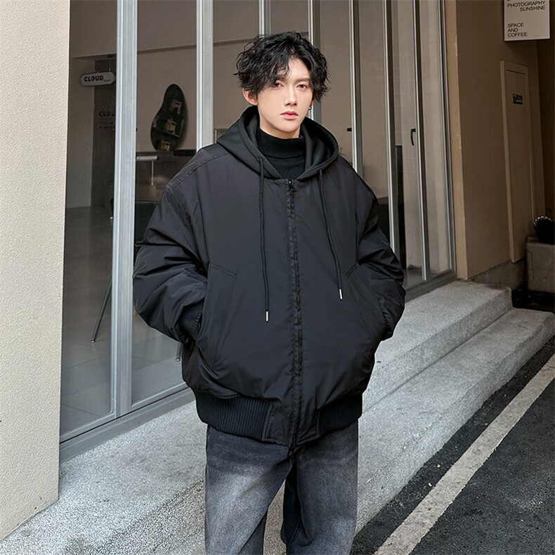 秋冬纯色连帽休闲百搭男大高定加厚棉服外套A071-999-P125,男装棉衣,电商A071
