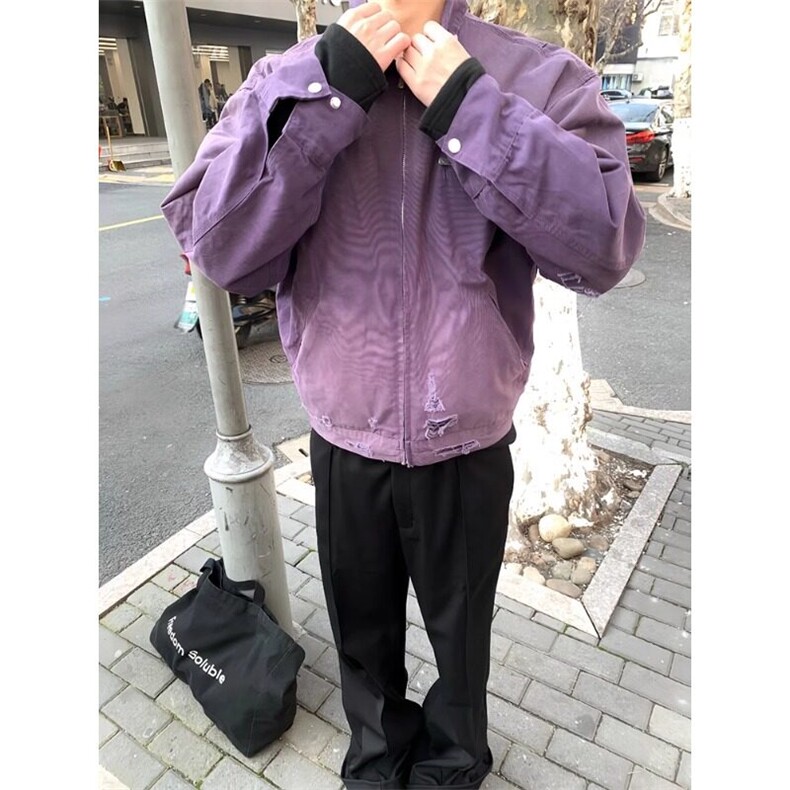 【有货】紫色外套刮烂牛仔夹克JK7222特P80,男装夹克,星座908-1
