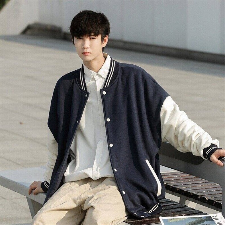 光板二开JK602特P50棒球服外套男春秋款潮牌宽松情侣装夹克上衣,男装夹克,电商D310B