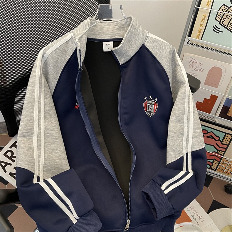 插肩袖运动开衫卫衣外套男秋新款美式撞色情侣织带夹克JK807-P55,男装夹克,星座308B-2
