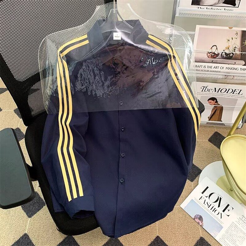 2025美式三条杠长袖衬衫女男款春夏宽松休闲衬衣外套CY1097-P34,男装衬衫,星座412-2