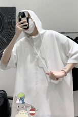 LD54152-P45连帽短袖t恤男大码胖子带帽五分袖中袖大皂风，男装T恤，电商A040