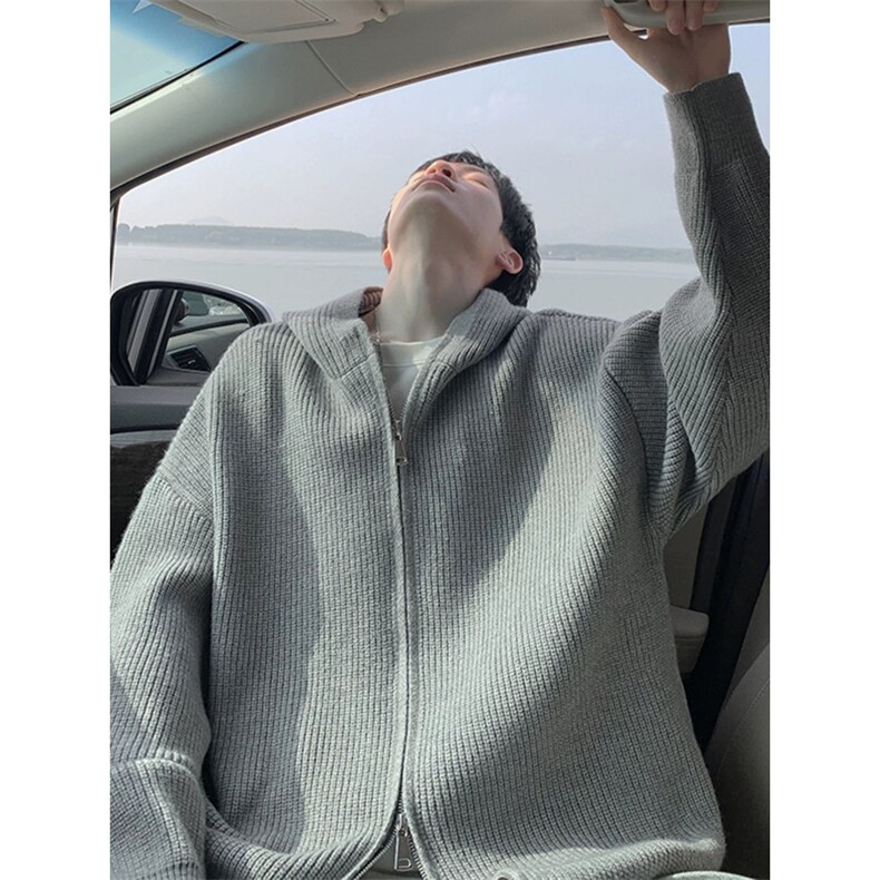 美式双拉链针织衫高街慵懒风开衫毛衣复古休闲连帽外套ZZS134P55,男装针织衫/毛衣,电商D256A(原A064A)