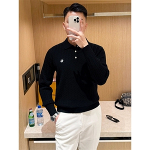 老钱风男装时尚复古扭花修身翻领毛衣男款男士polo衫MY9160-P60图片