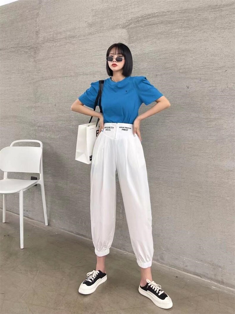 欧韩夏季t恤，，字母高腰小脚裤，女装，晶莉莱