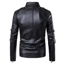 新款欧码2021新款个性编织绳立领男士机车皮衣男皮衣M-5XLD099，男装皮衣，星座1812