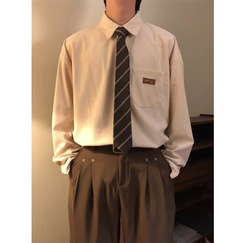 美式复古宽松百搭学院风休闲打底长袖衬衫上衣男衬衣潮牌,男装衬衫,星座218-1（原230）