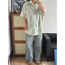 2025夏季新款港风夏威夷冰丝沙滩衬衫印花短袖CS309-P30，男装T恤，星座301C-5