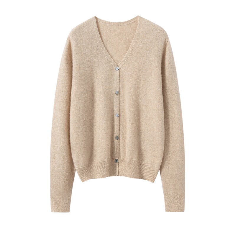 2025年秋季常规长袖V领开衫时尚百搭通勤简约，女装羊绒衫，泰盈纯羊绒