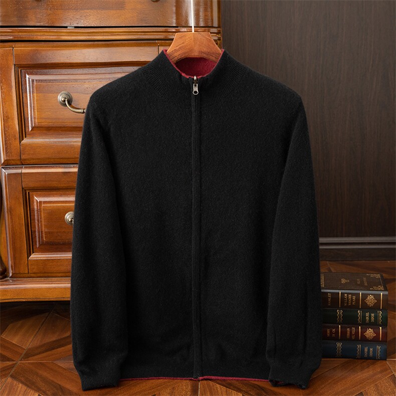 男士秋冬季新款简约双面35%羊绒开衫长袖，男装羊绒套衫，狄美羊绒