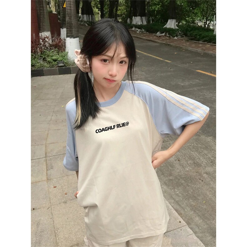 抖音得物品质二开240克宽松纯棉美式潮牌插肩三杠织带短袖T恤,男装T恤,电商A486-1