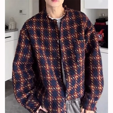 潮牌格子流苏外套男秋冬季2025款复古百搭美式重磅毛边宽松夹克，男装夹克，星座506A