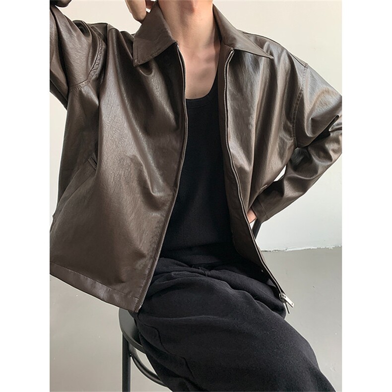 痞帅Pu皮衣小众双拉链垫肩皮夹克男机车服秋冬高街外套PW643,男装皮衣,星座1116A（原606A-3）