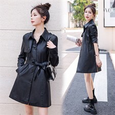 皮衣外套女春秋2023新款时尚潮流收腰气质修身显瘦长款皮衣风衣潮，女装皮衣，缘衣格